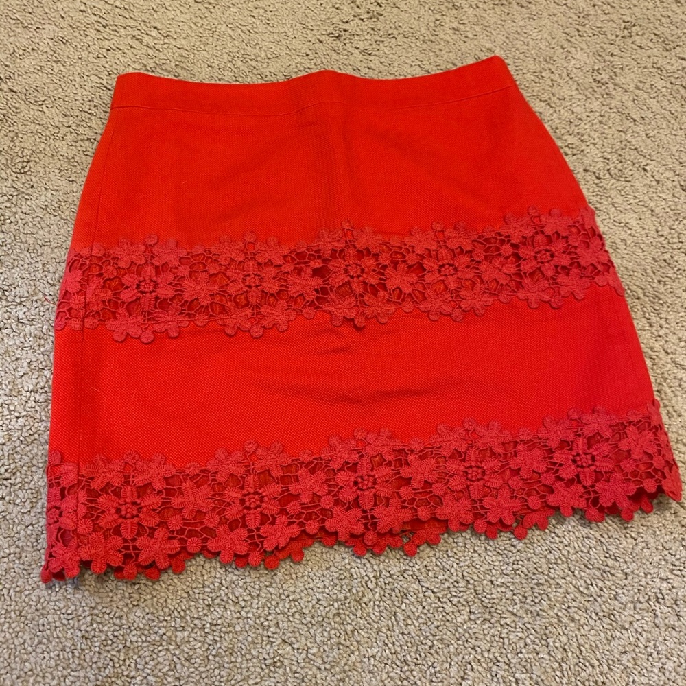 J. Crew Factory Coral Lace Scalloped Skirt